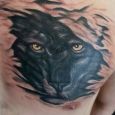 En gammal sliten tatuering som täcks av en panter