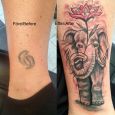 En gammal tatuering täckt av en elefant